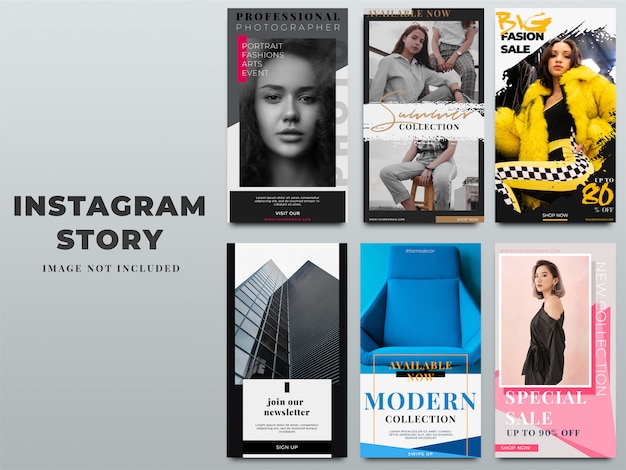 Satz von instagram stories template für digitales marketing