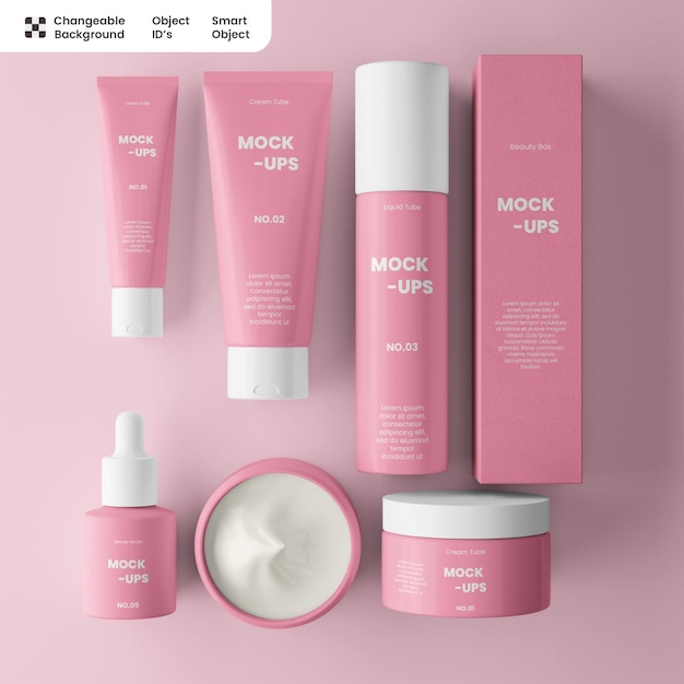 Satz von Schönheitsprodukten, Modell, bearbeitbare Creme, Schlauch, Schönheitsserum