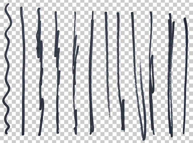 Satz von schwarzen handgezeichneten Markierungsstift-Strichlinien, durchsichtiger Hintergrund-Design-Element, Unterstreichung