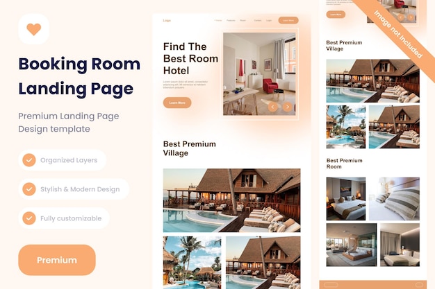 PSD saubere design-website für landing-page-vorlagen für hotelzimmer