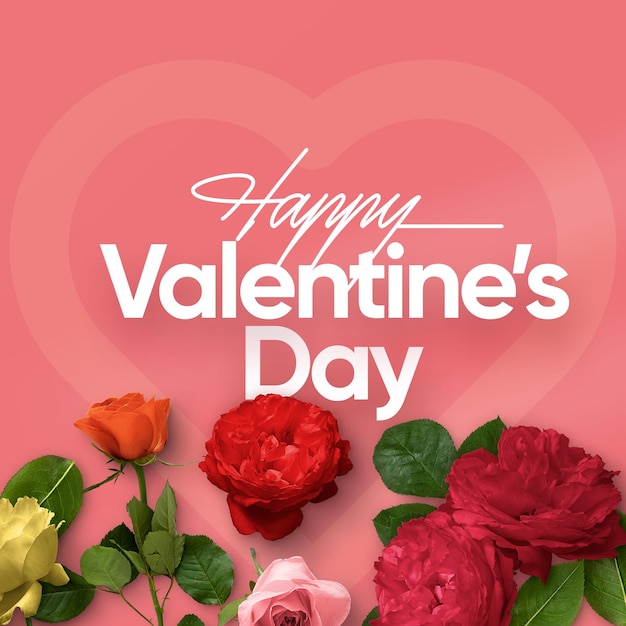 Saubere minimale Happy Valentines Day farbige Rosen Social Media Post