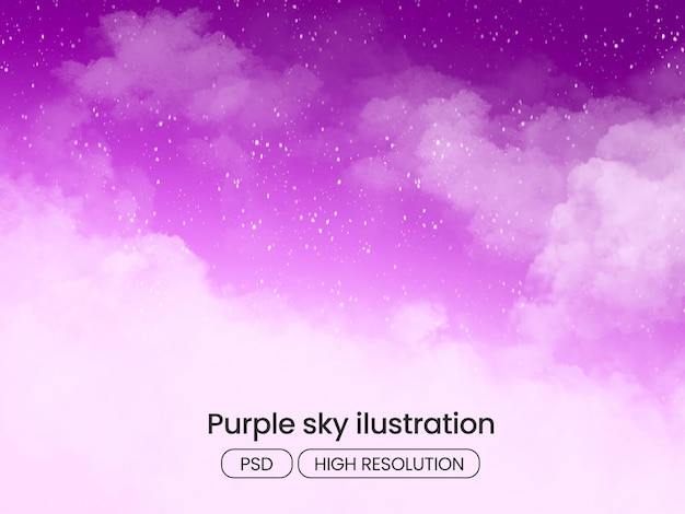 Saubere und minimalistische weiße Wolkenillustration auf einem lebendigen lila Himmelshintergrund