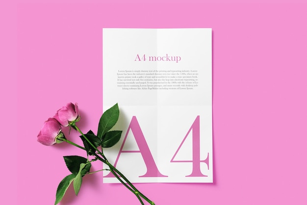 PSD sauberer minimaler a4-brief mit rose mockup