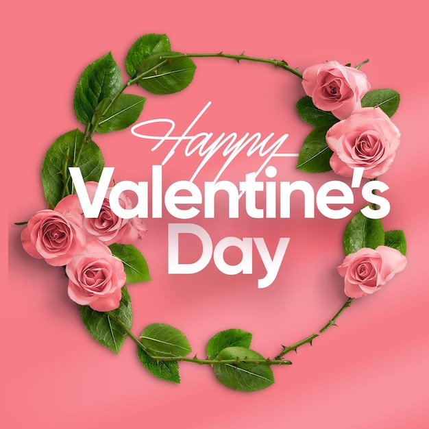 Sauberer minimaler happy valentines day blumenrahmen social media post