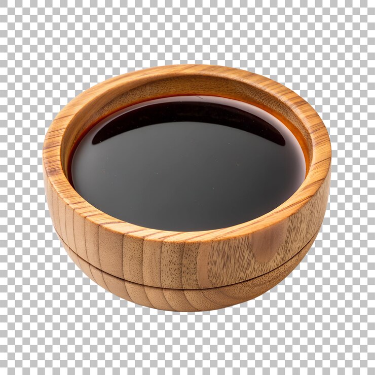 PSD sauce au soja dans un bol en bois