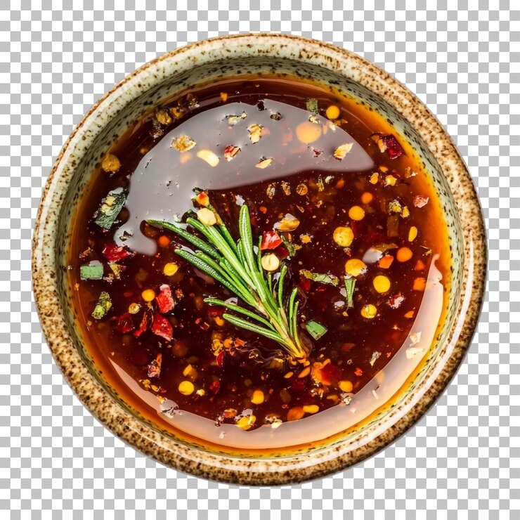 PSD sauce barbecue authentique et savoureuse avec des herbes et des épices mélangées isolées sur un fond transparent