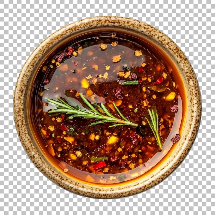 PSD sauce barbecue authentique et savoureuse avec des herbes et des épices mélangées isolées sur un fond transparent