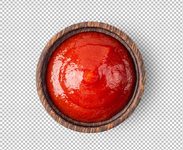 PSD sauce tomate dans un bol en bois isolé sur couche alpha