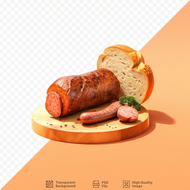 PSD saucisse et pain sur une table en bois