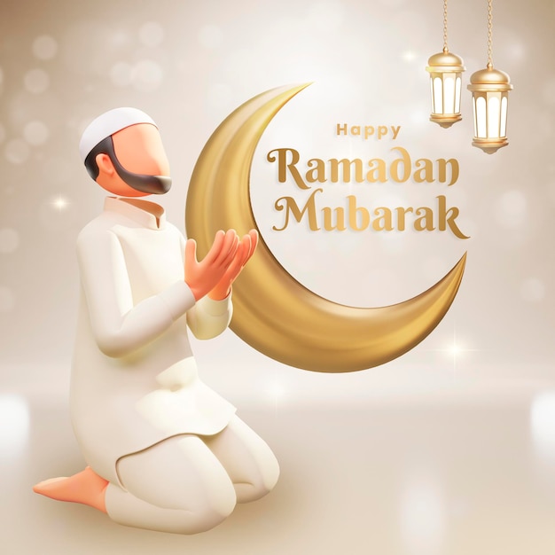 Saudação islâmica ramadan mubarak design de cartão com ilustração 3d