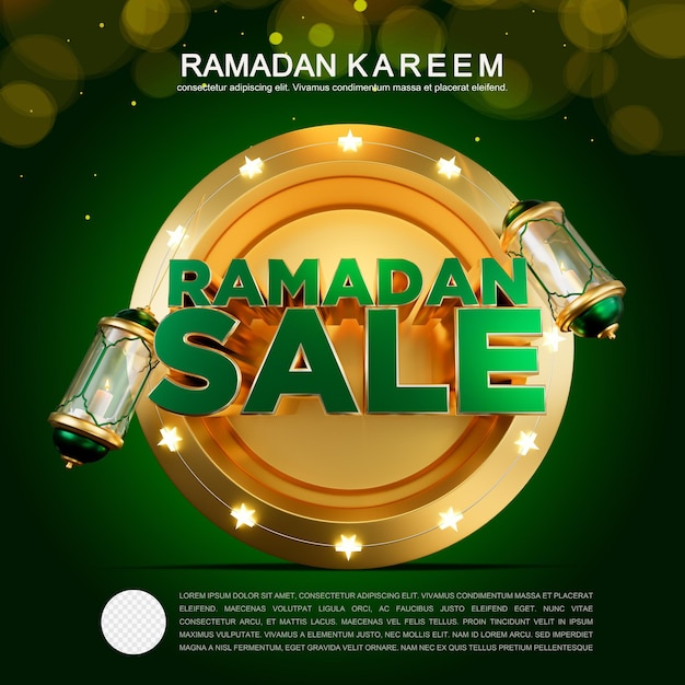 Saudações de venda de Ramadan Kareem renderizadas em 3D com fundo editável