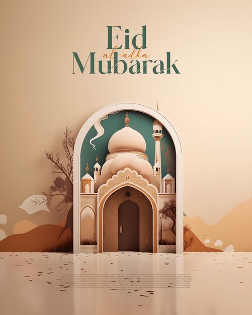 Saudações islâmicas Eid al adha mubarak mídia social post 3D estilo realista generativo ai