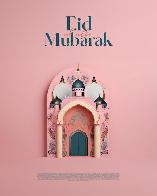 PSD saudações islâmicas eid al adha mubarak mídia social post 3d estilo realista generativo ai