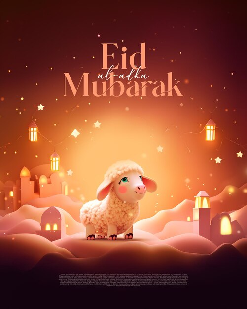 Saudações islâmicas eid al adha mubarak mídia social post 3d estilo realista generativo ai