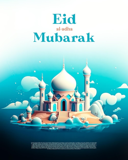 Saudações islâmicas Eid al adha mubarak postagem nas redes sociais em estilo cartoon 3D generativo ai