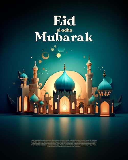 Saudações islâmicas Eid al adha mubarak postagem nas redes sociais em estilo cartoon 3D generativo ai