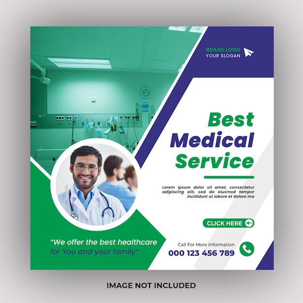 PSD saúde ou dentista saúde médica e panfleto quadrado moderno para banner da web de mídia social