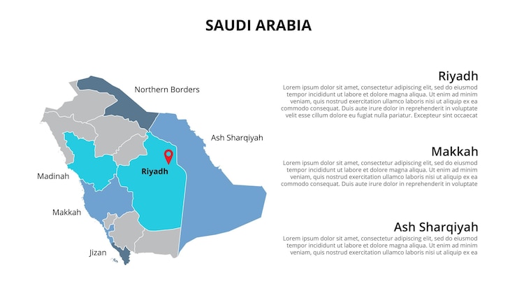 PSD saudi arabia vector map infographic template divided by states regions or provinces