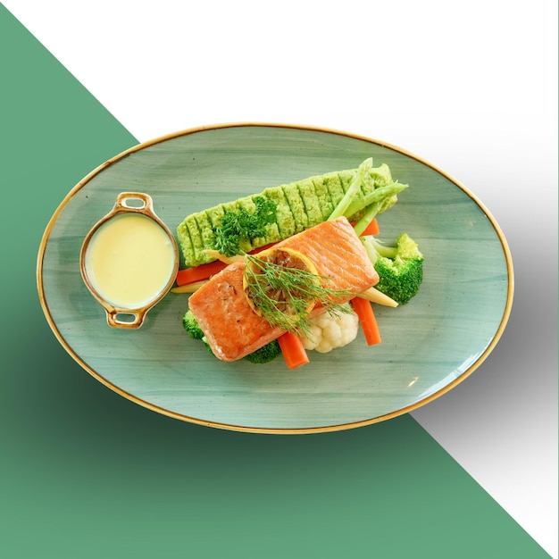 Saumon cuit à la poêle avec des légumes
