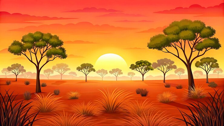 PSD la savane au coucher du soleil africaine