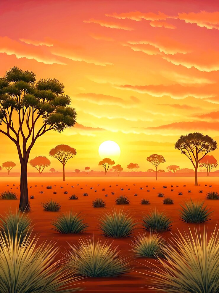 PSD la savane au coucher du soleil africaine
