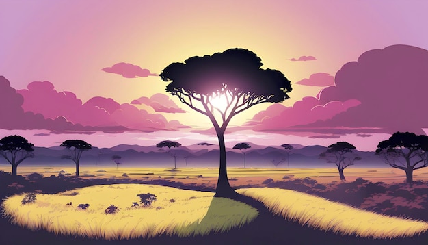 PSD savanna landscape illustration