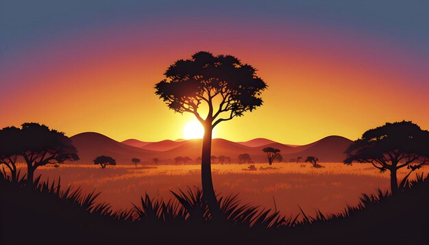 PSD savanna landscape illustration