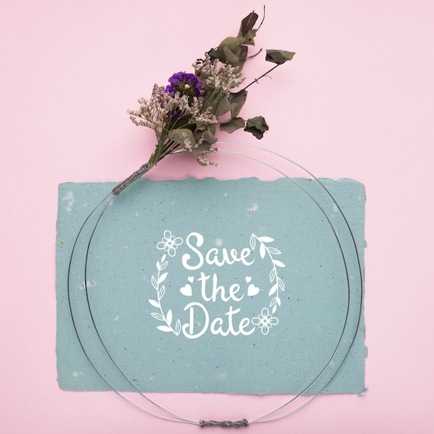 Save the date mock-up and dried flowers