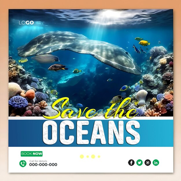 PSD save the oceans world oceans day social media banner template ai gerado