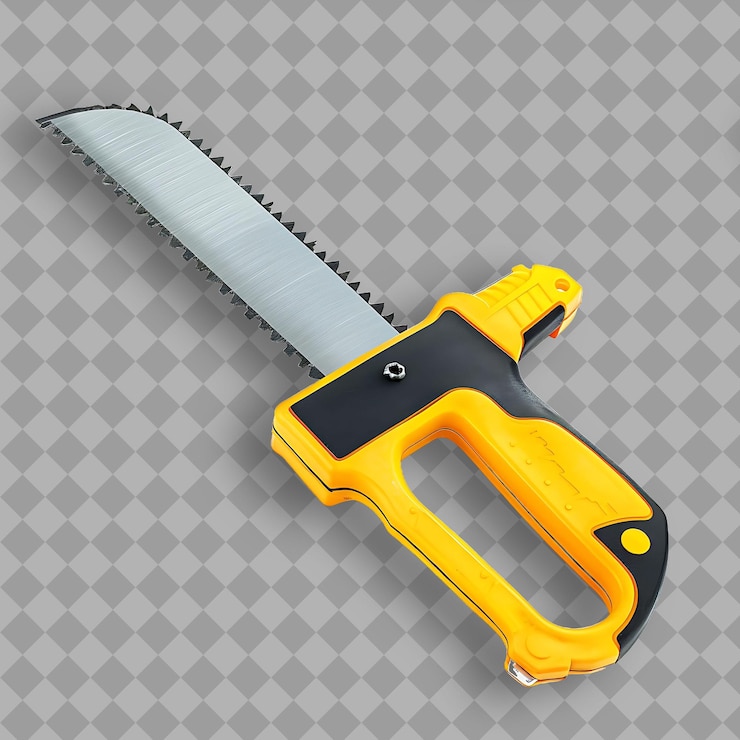 PSD saw with yellow plastic handle and steel blade a tool used f isolated object on clean background