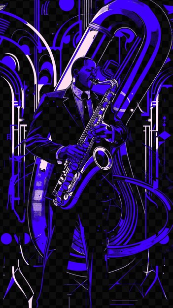 PSD saxofonista em um smoky jazz club com art deco detalhes poste dia mundial da música poster banner cartão postal