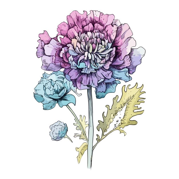 Scabiosa aquarela tshirt design gráfico ilustração aquarela png psd