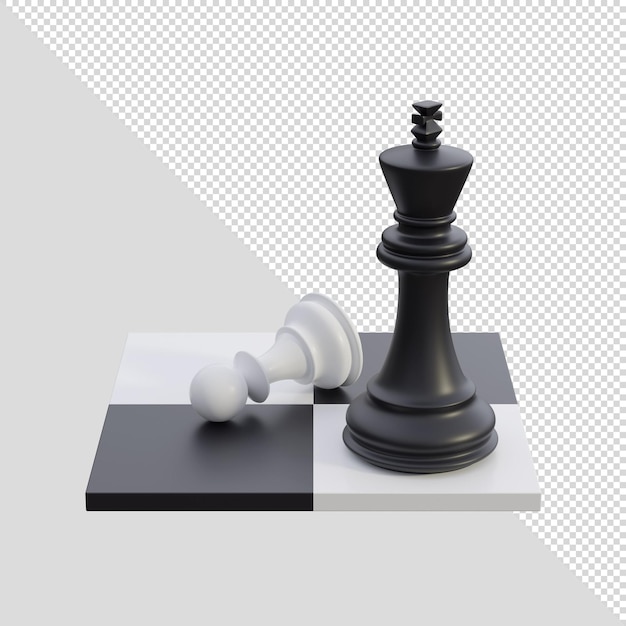 Scacchi di rendering 3D allestiti con figure re e pedone su una scacchiera