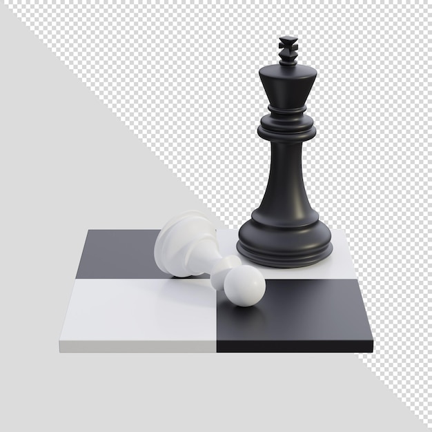 Scacchi di rendering 3D allestiti con figure re e pedone su una scacchiera