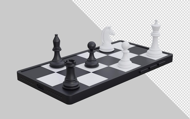 Scacchi di rendering 3D allestiti con figure su una scacchiera fatta di smartphone