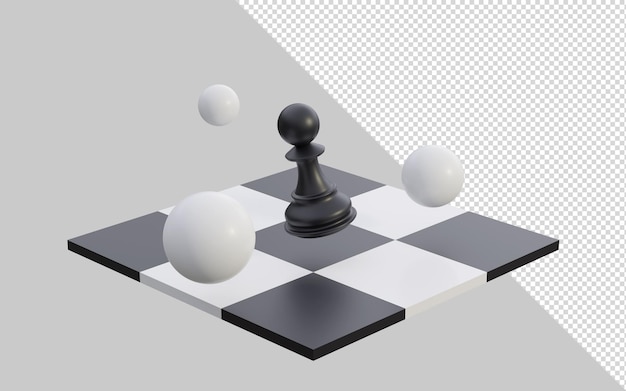 Scacchi di rendering 3D allestiti con una pedina di figura su una scacchiera