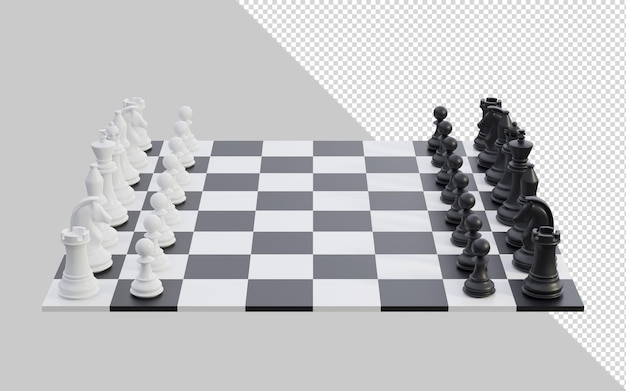 Scacchiera di rendering 3D con figure