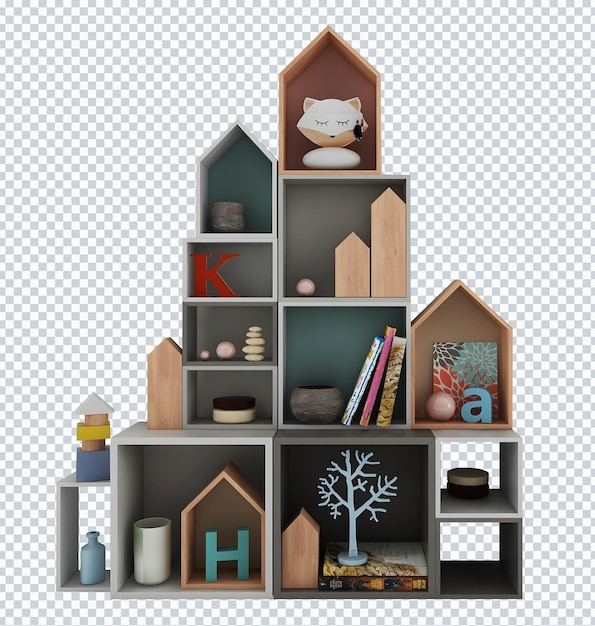 Scaffale giocattolo per bambini mockup isolato. Trasparente.