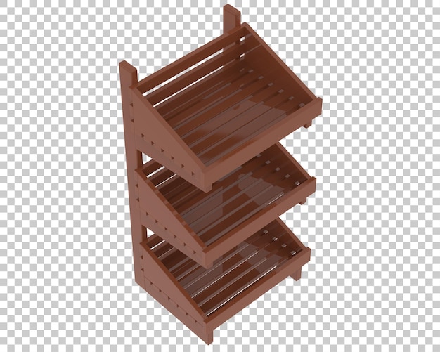 Scaffale su sfondo trasparente 3d rendering illustrazione