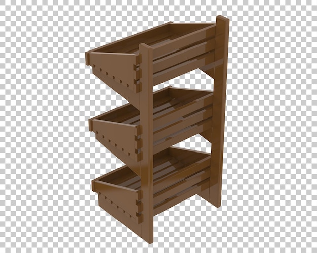 Scaffale su sfondo trasparente 3d rendering illustrazione