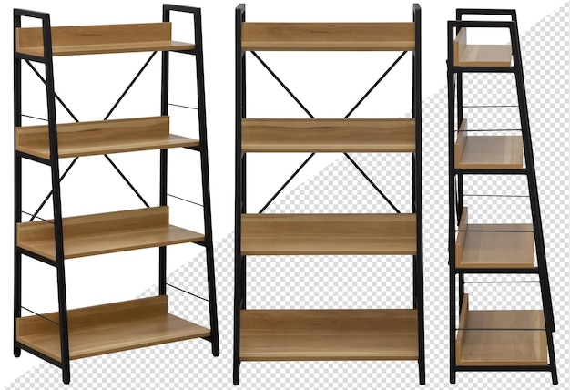scaffali eleganti e moderni con scaffali in legno per la casa o l'ufficio isolati dallo sfondo In