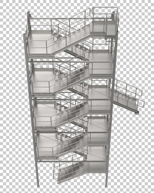 Scala esterna industriale su sfondo trasparente 3d rendering illustrazione