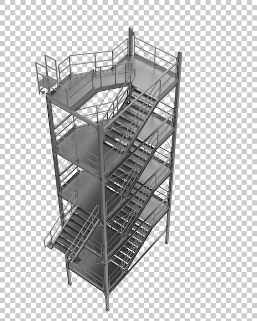 Scala esterna industriale su sfondo trasparente 3d rendering illustrazione