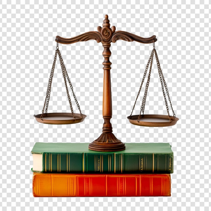 PSD scale di giustizia sui libri di legge simbolo giuridico bilancio uguaglianza