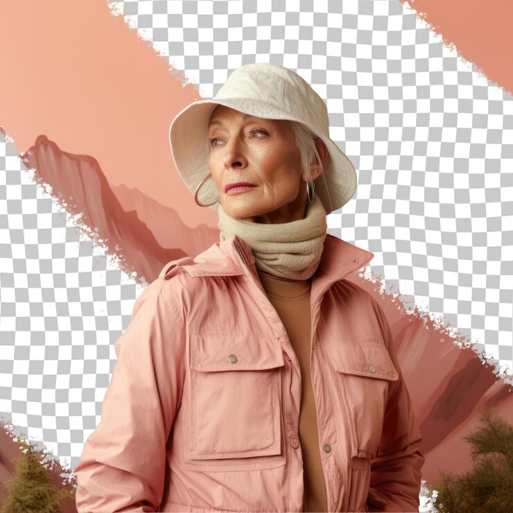 PSD scandinavian senior bald humble hiking soul umarmt von dramatischen schatten auf einer korallen leinwand