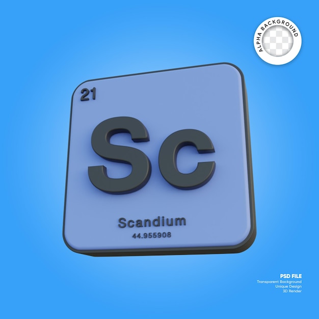 Scandio elemento chimico tavola periodica 3d rendering