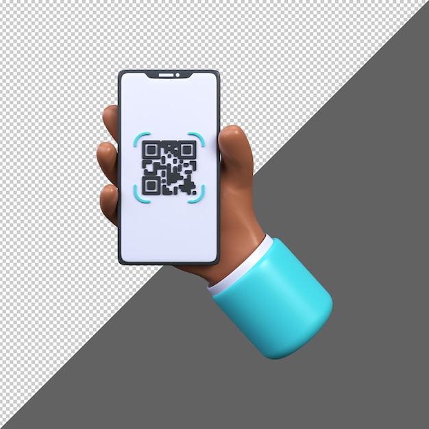 Scanner un code QR sur votre téléphone Le téléphone en main scanne le code qr 3d PSD Premium