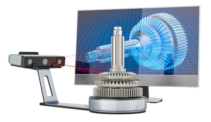 PSD scansione 3d di dettagli con monitor di computer rendering 3d isolato su sfondo trasparente