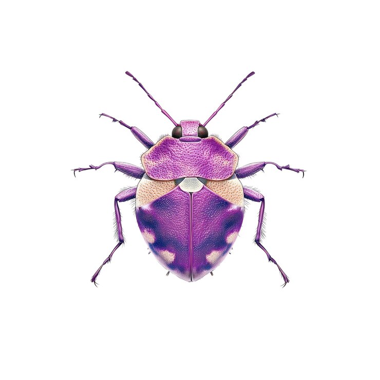 PSD scarafaggio viola e bianco su sfondo bianco