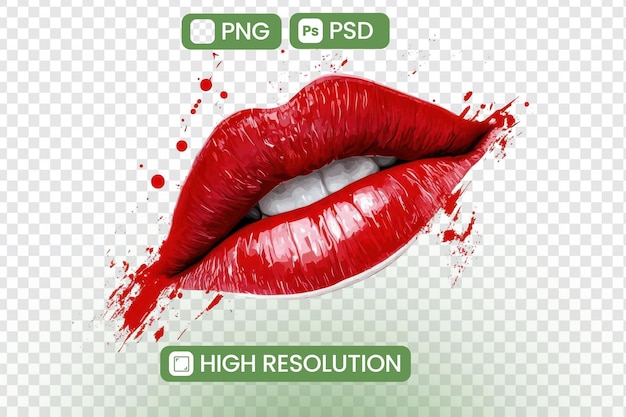Scarica HighResolution Red Lips PNG PSD Files Vibrant Glossy Lips Risorsa grafica per progetti di design Perfetta per bellezza, moda e applicazioni artistiche che evidenziano sensualità e stile
